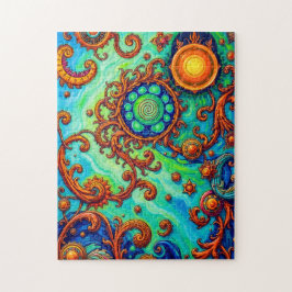 Vibrant Psychedelic Ocean Art - Abstrakt Vågar och Pussel