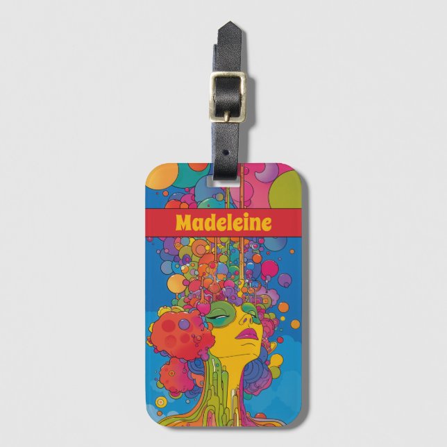 Vibrant Psychedelic Pop Art Groovy Retro Design Bagagebricka (Framsida vertikal)