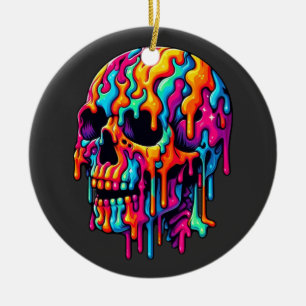 Vibrant Psychedelic Skull Julgransprydnad Keramik