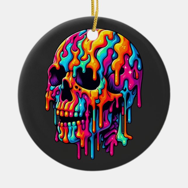 Vibrant Psychedelic Skull Julgransprydnad Keramik (Framsidan)