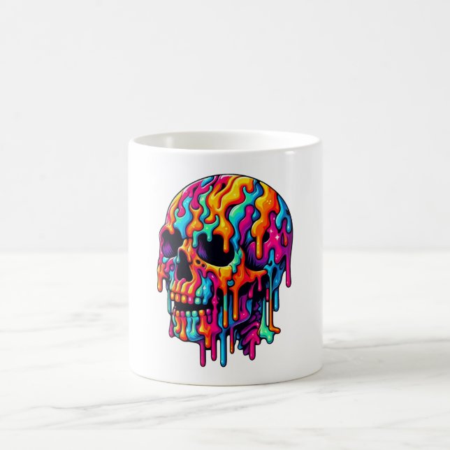 Vibrant Psychedelic Skull Kaffemugg (Center)