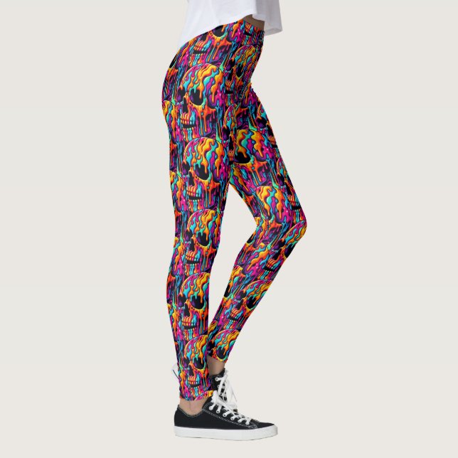 Vibrant Psychedelic Skull Leggings (Höger)