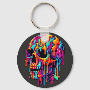 Vibrant Psychedelic Skull Nyckelring