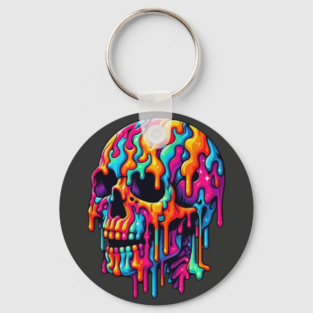 Vibrant Psychedelic Skull Nyckelring (Framsida)
