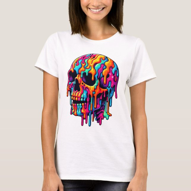 Vibrant Psychedelic Skull T Shirt (Framsida)