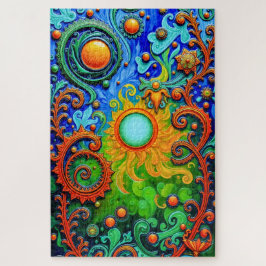 Vibrant Psychedelic Sol Art - Abstrakt Mönster och Pussel