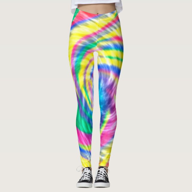 Vibrant Psychedelic Tie Dye Leggings (Framsida)