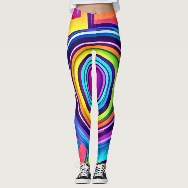 Vibrant Psychedelic Vortex Art Leggings (Framsida)