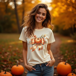 Vibrant Pumpkin Bow Thanksgiving Tshirt T Shirt