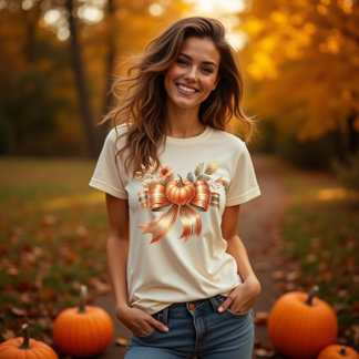 Vibrant Pumpkin Bow Thanksgiving Tshirt T Shirt