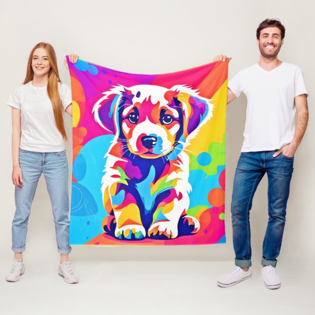 Vibrant Puppy Art Fleecefilt (På plats)