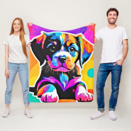 Vibrant Puppy Artwork Fleecefilt