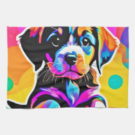 Vibrant Puppy Artwork Kökshandduk