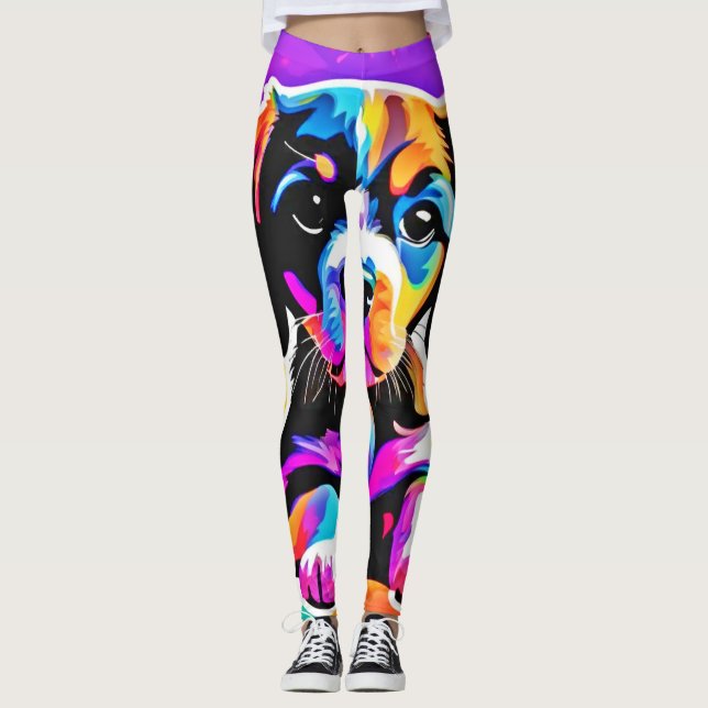 Vibrant Puppy Artwork Leggings (Framsida)