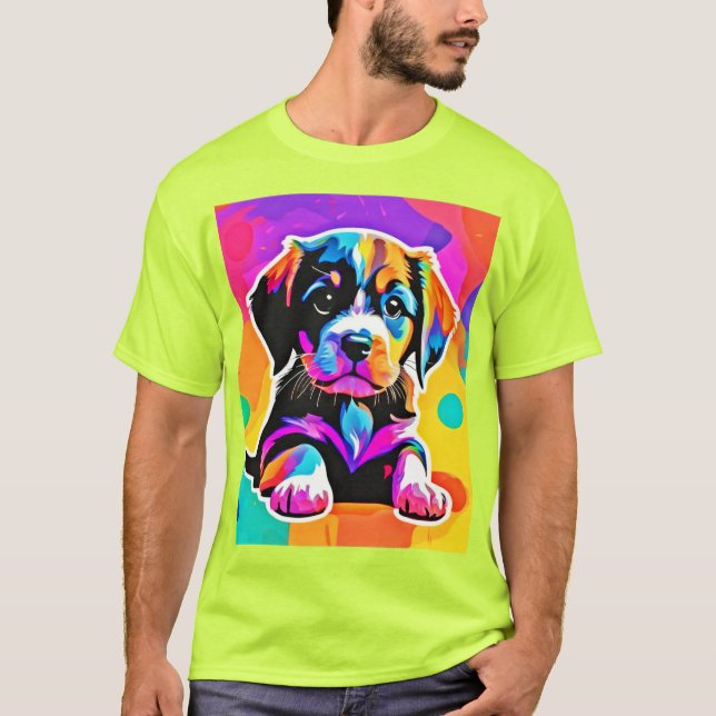 Vibrant Puppy Artwork T Shirt (Framsida)