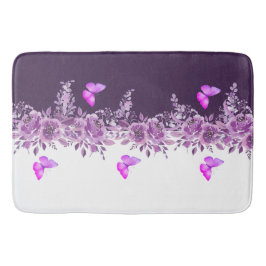 Vibrant Purple Butterfly and Botanical Design Badrumsmatta