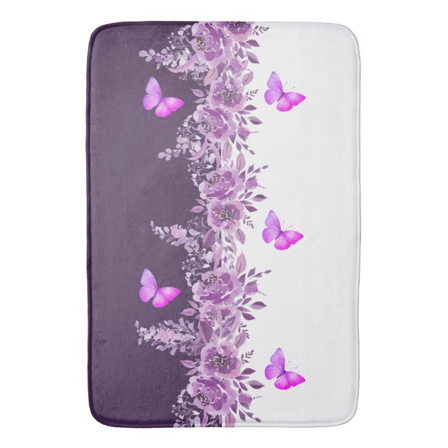 Vibrant Purple Butterfly and Botanical Design Badrumsmatta (Framsidan (Vertikal))