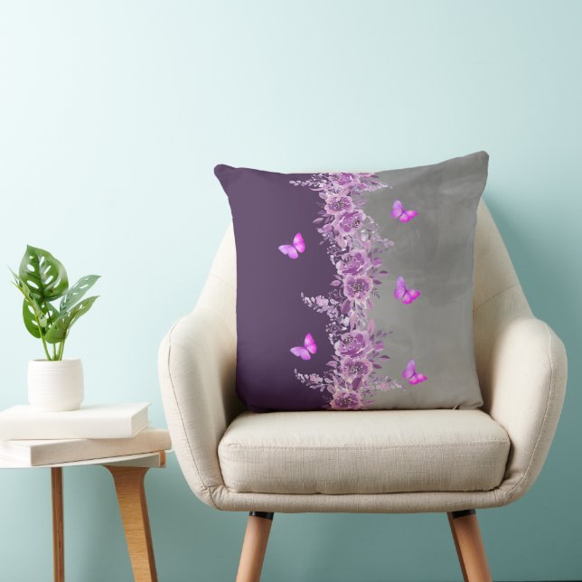 Vibrant Purple Butterfly Garden Pillow Kudde (Stol)