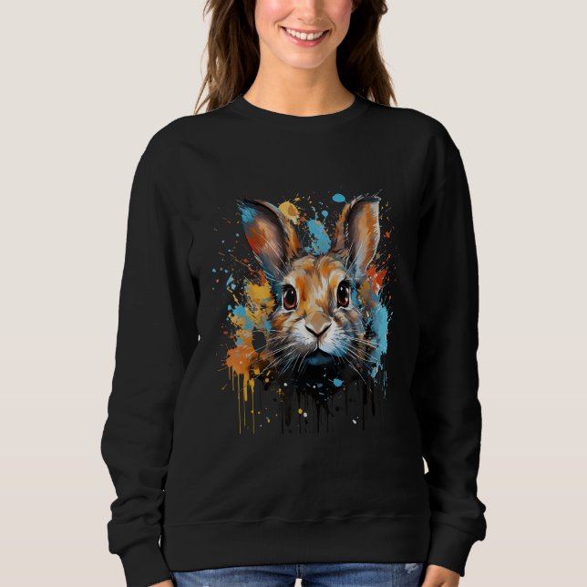 Vibrant Rabbit Porträtt Hare med Färg Stänk B T Shirt (Framsida)
