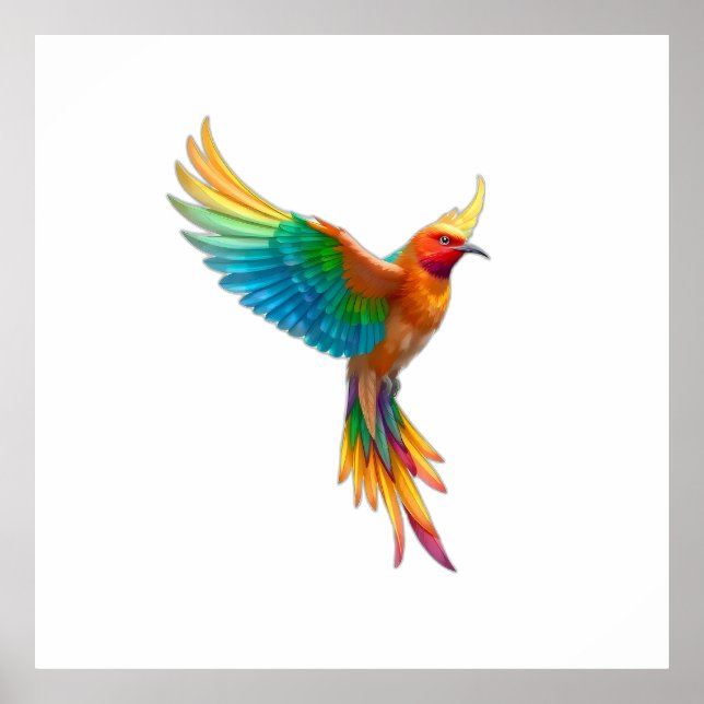 Vibrant Rainbow Bird in Flight Illustration Poster (Framsidan)