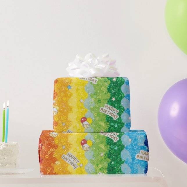 Vibrant Rainbow Birthday Cake Wrapping Paper  Presentpapper (Festgåvor)