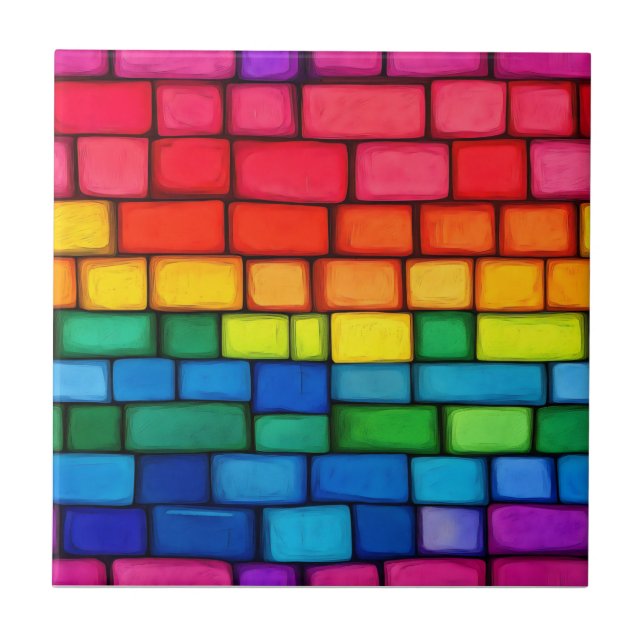 Vibrant Rainbow Brick Mönster Kakelplatta (Framsidan)