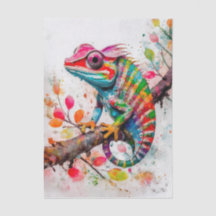 Vibrant Rainbow Chameleon - Watercolor Jungle Art