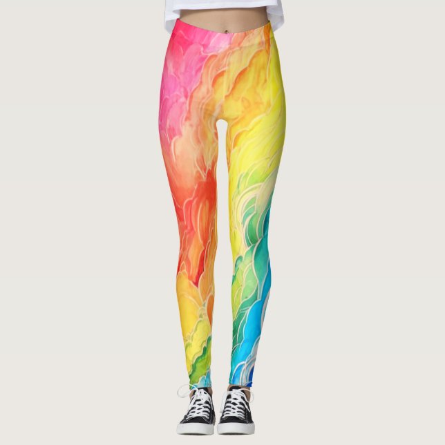 Vibrant Rainbow Clouds Leggings (Framsida)