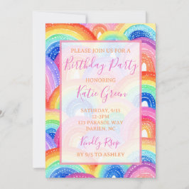 Vibrant Rainbow Födelsedagsfest inbjudan