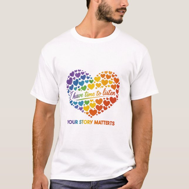 Vibrant rainbow heart collage with flowing script  t shirt (Framsida)