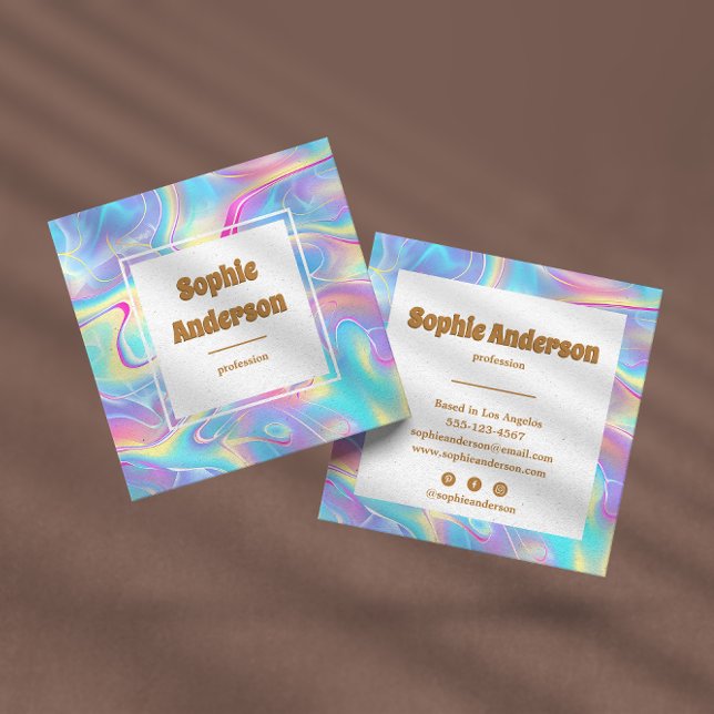 Vibrant Rainbow Holographic Square Business Card Fyrkantigt Visitkort (Skapare uppladdad)