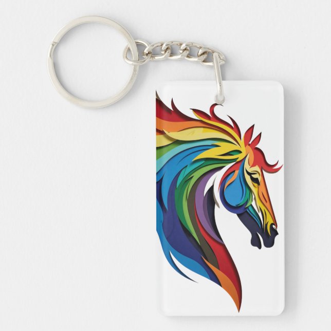 Vibrant Rainbow Horse Silhouette Nyckelring (Framsidan)