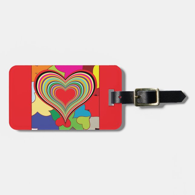 Vibrant Rainbow Layered Heart Abstract Bagagebricka (Horisontell Framsida)