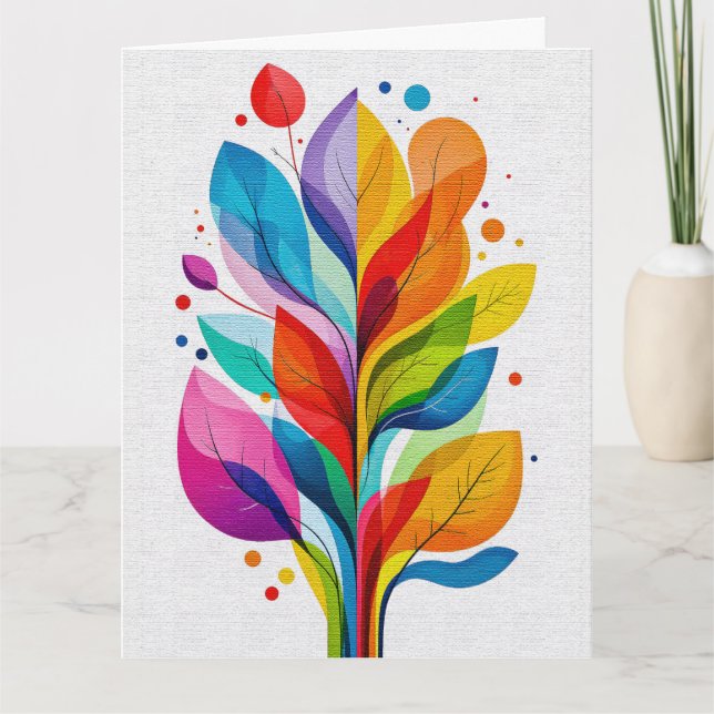 Vibrant Rainbow Leaves Abstract Tree Of Life Kort (Framsida)
