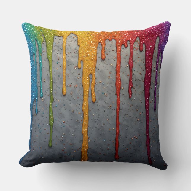 Vibrant Rainbow Paint Drips Kudde (Framsida)