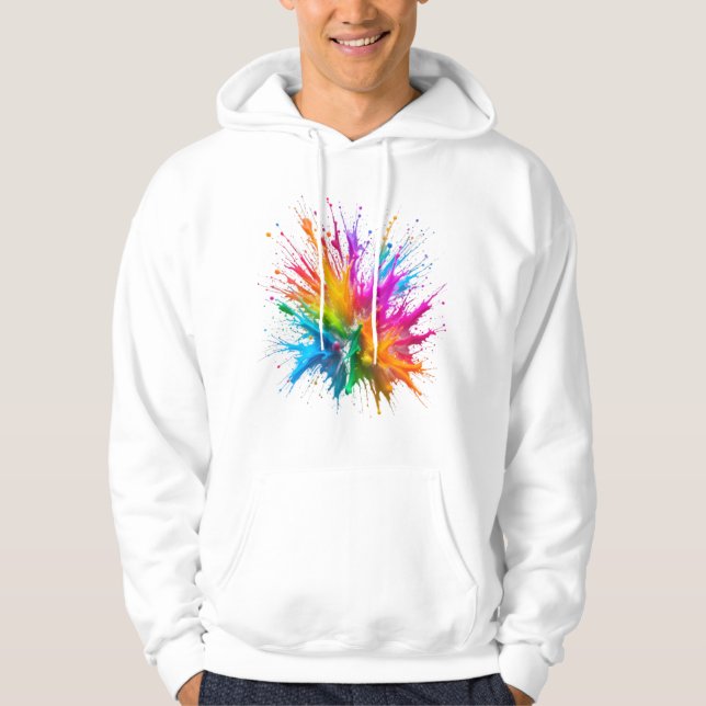 Vibrant Rainbow Paint Splatter Explosion Hoodie (Framsida)