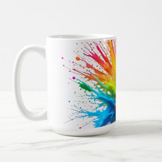 Vibrant Rainbow Paint Splatter Explosion Kaffemugg (Vänster)
