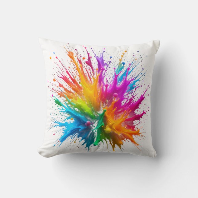 Vibrant Rainbow Paint Splatter Explosion Kudde (Framsida)
