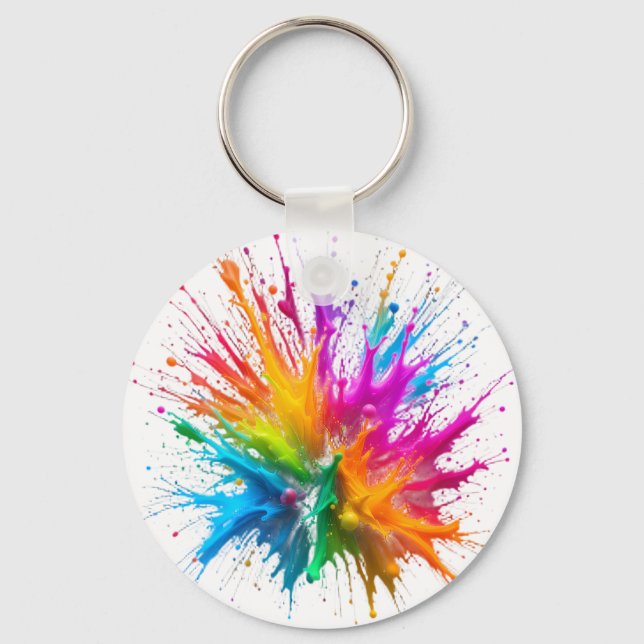 Vibrant Rainbow Paint Splatter Explosion Nyckelring (Framsida)