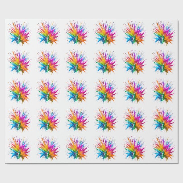 Vibrant Rainbow Paint Splatter Explosion Presentpapper (Platt)