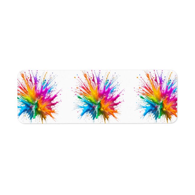 Vibrant Rainbow Paint Splatter Explosion Returadress Etikett (Framsidan)