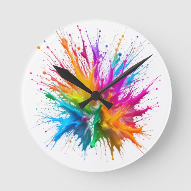 Vibrant Rainbow Paint Splatter Explosion Rund Klocka (Framsida)
