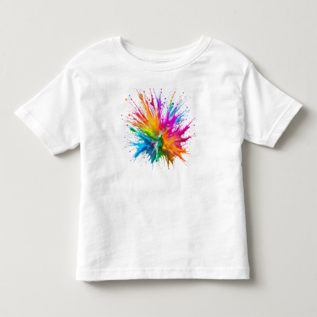 Vibrant Rainbow Paint Splatter Explosion T Shirt (Framsida)