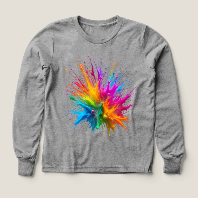 Vibrant Rainbow Paint Splatter Explosion T Shirt (Design framsida)