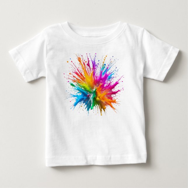Vibrant Rainbow Paint Splatter Explosion T Shirt (Framsida)