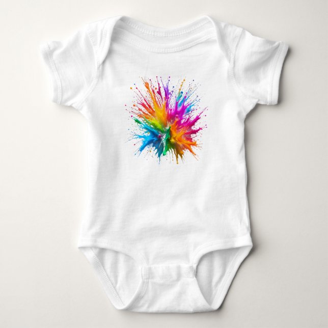 Vibrant Rainbow Paint Splatter Explosion T Shirt (Framsida)