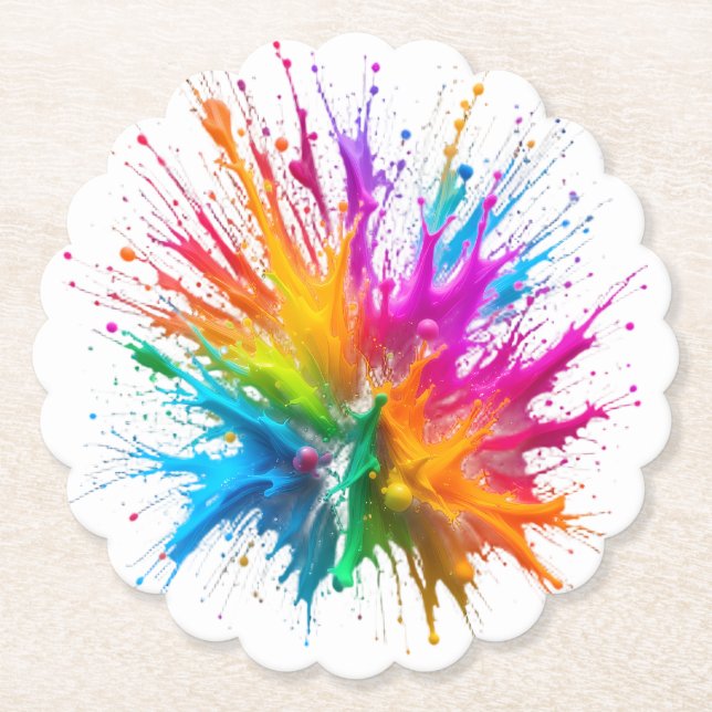 Vibrant Rainbow Paint Splatter Explosion Underlägg Papper (Framsida)