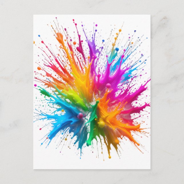 Vibrant Rainbow Paint Splatter Explosion Vykort (Framsida)