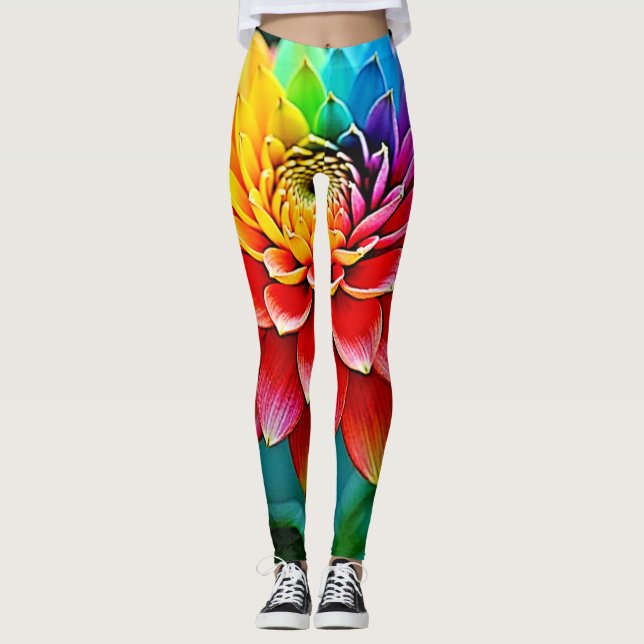 Vibrant Rainbow Petal Dream Art Leggings (Framsida)
