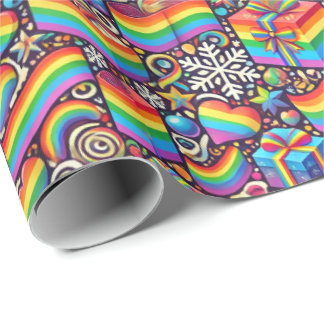 Vibrant Rainbow Pride Christmas Wrapping Paper Presentpapper